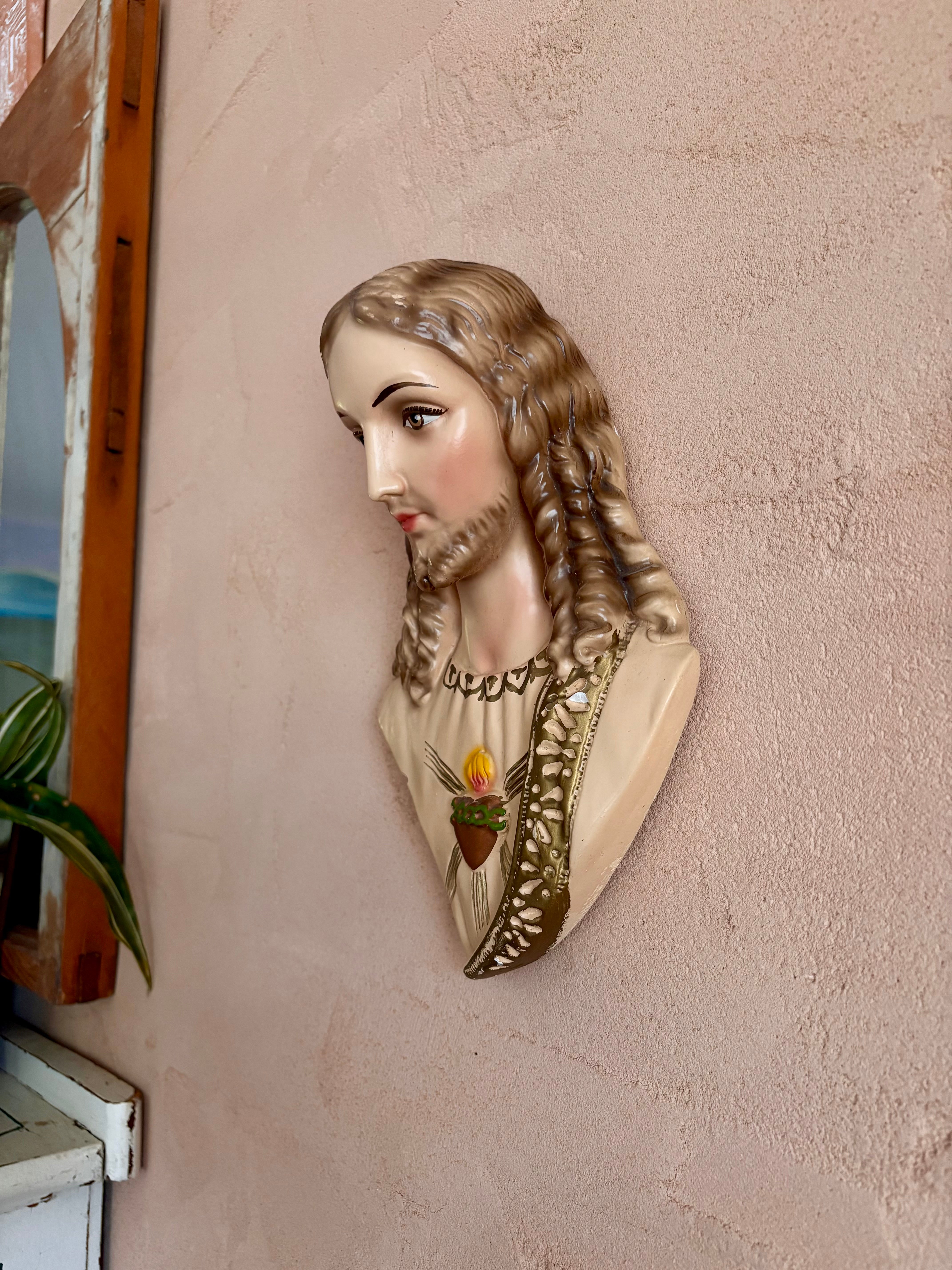 Sacred Heart of Jesus vintage chalk ware bust
