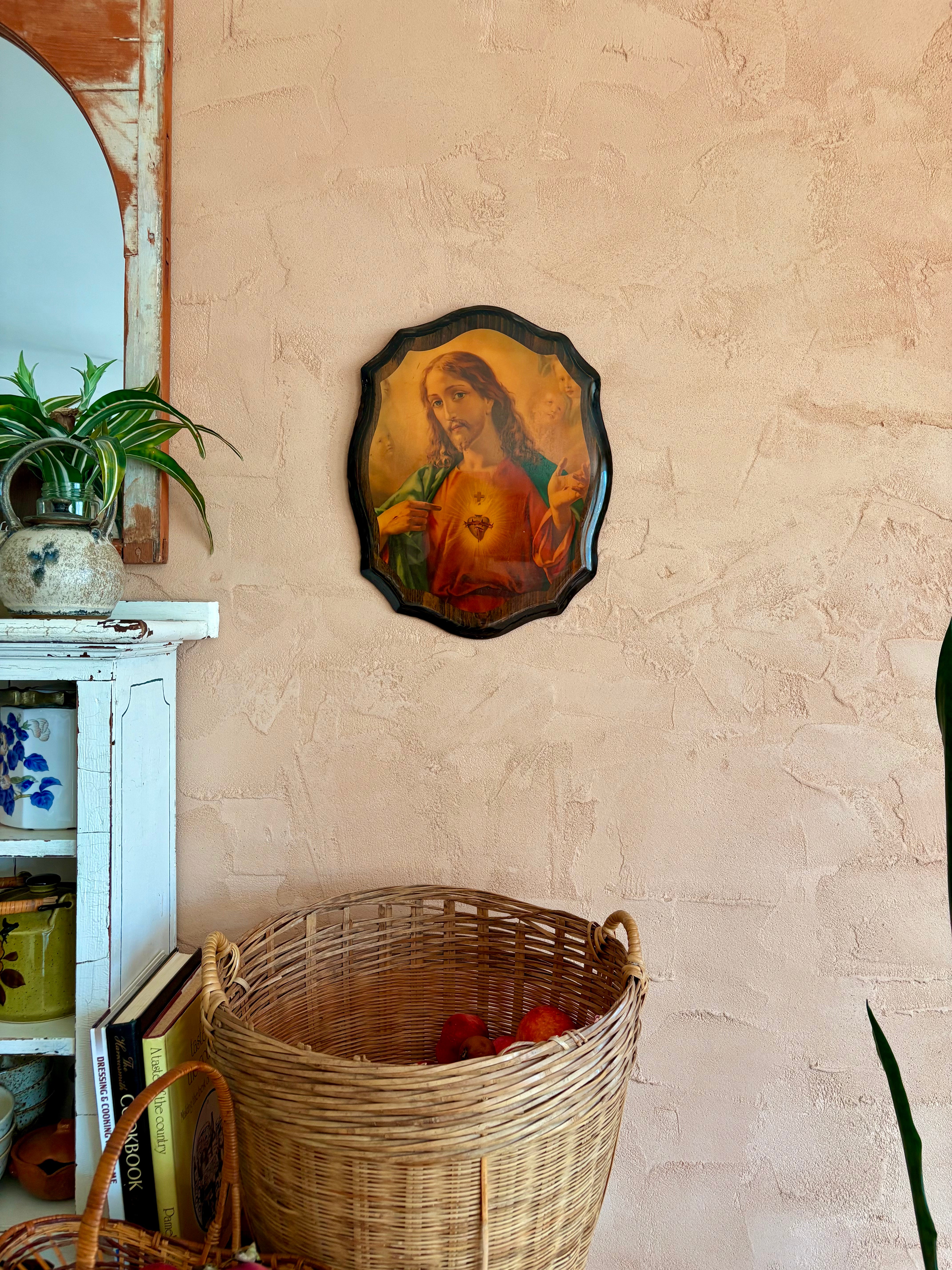 Sacred Heart of Jesus vintage image on wood