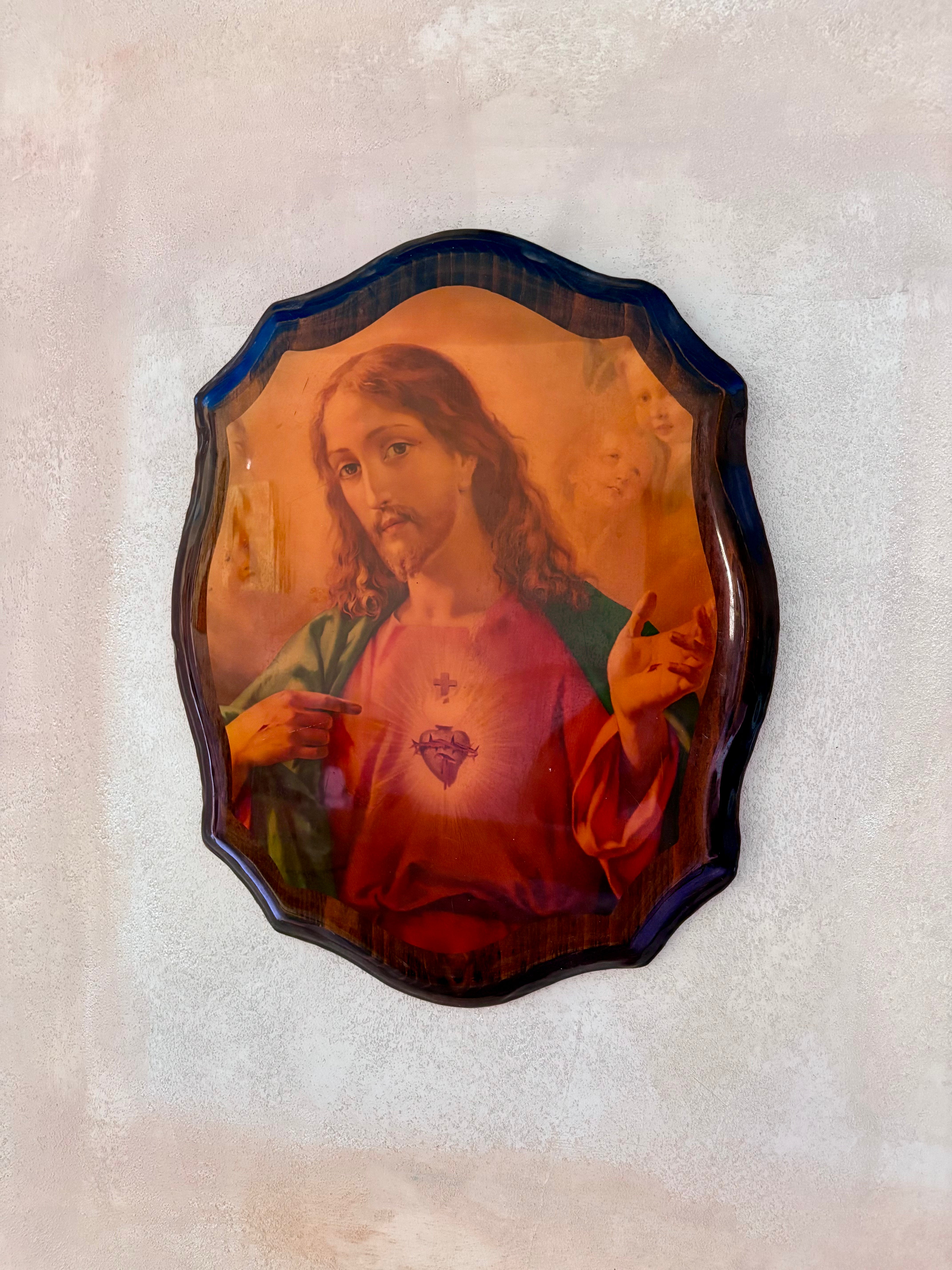 Sacred Heart of Jesus vintage image on wood