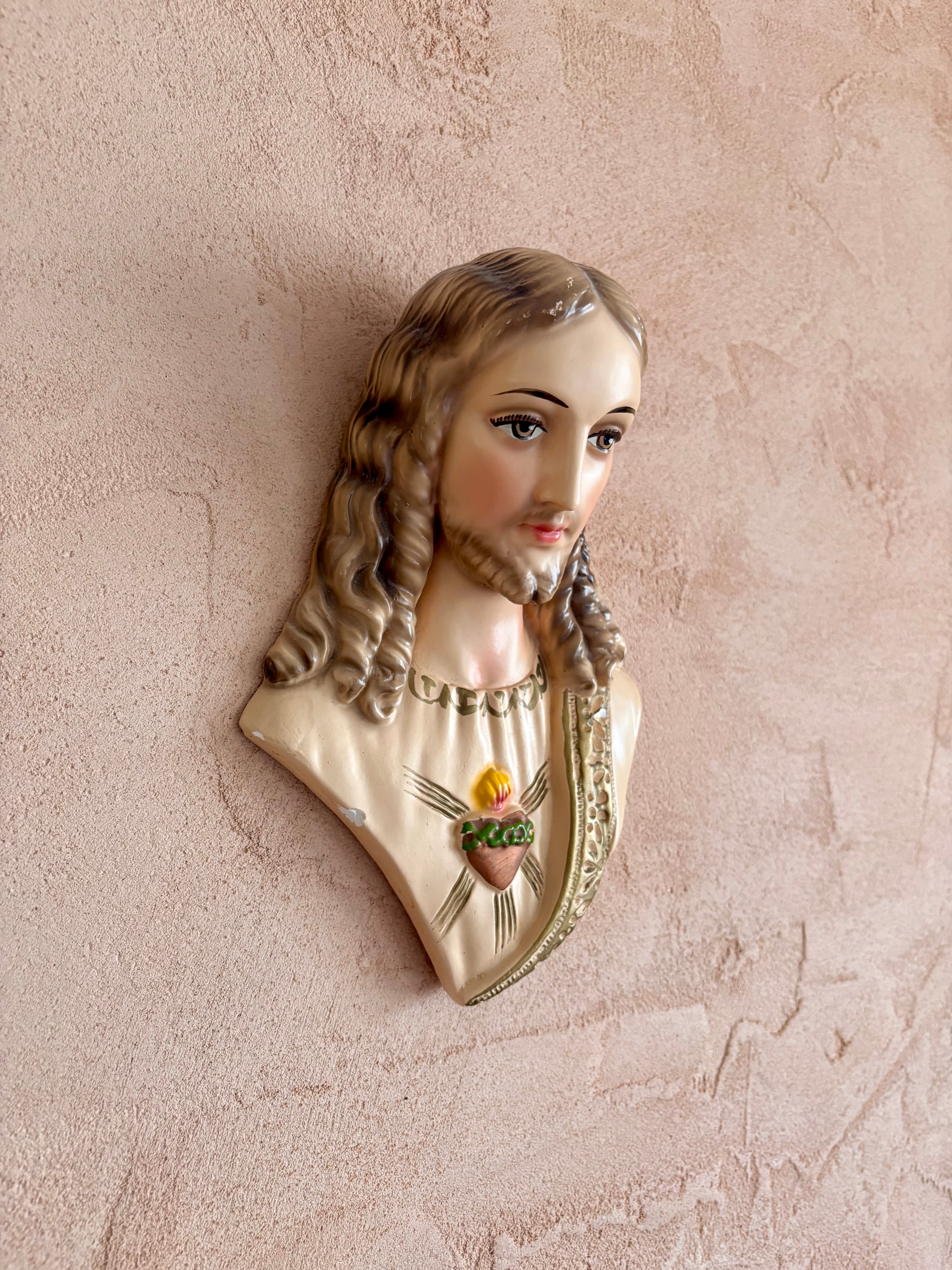 Sacred Heart of Jesus vintage chalk ware bust