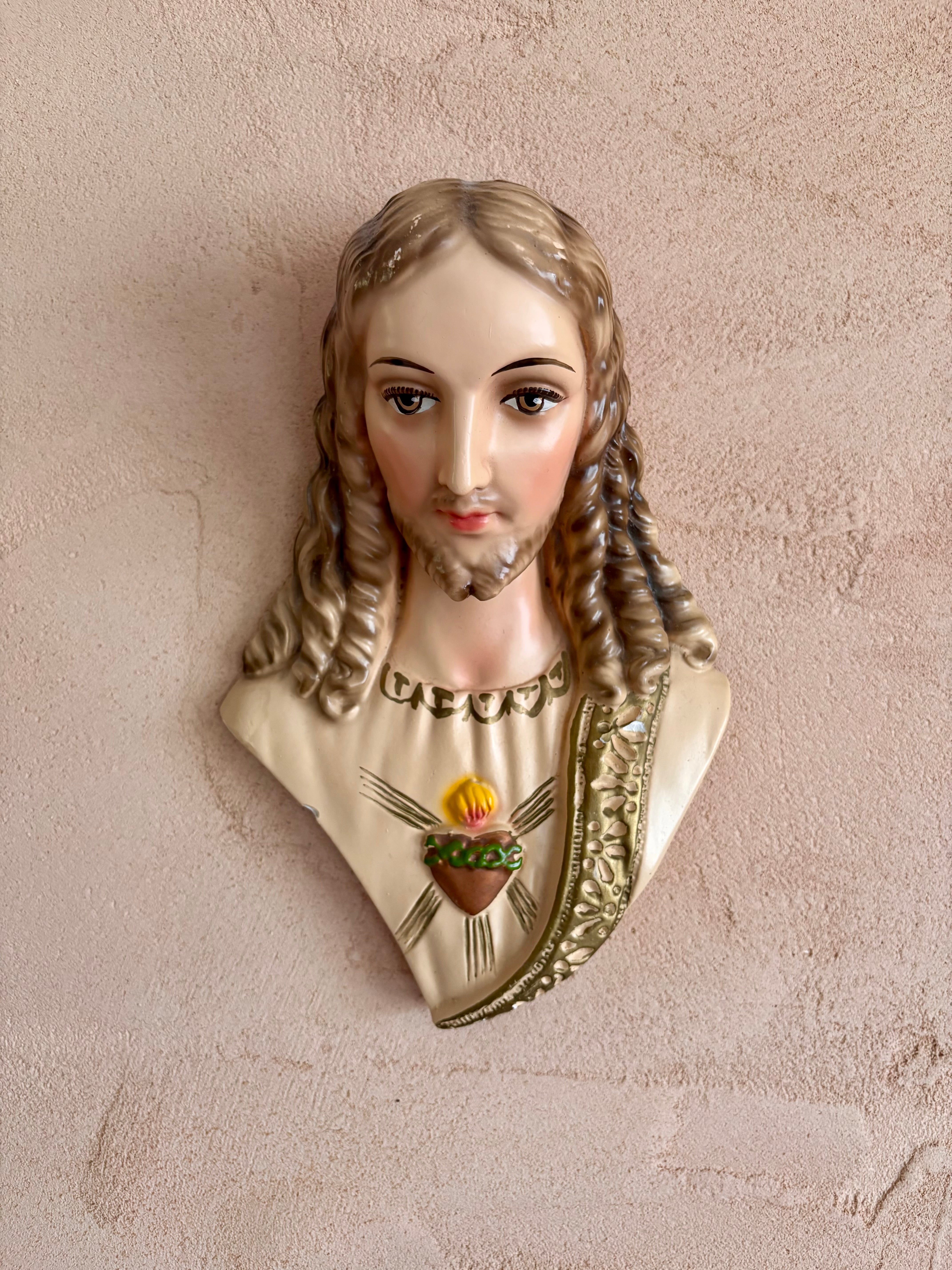 Sacred Heart of Jesus vintage chalk ware bust