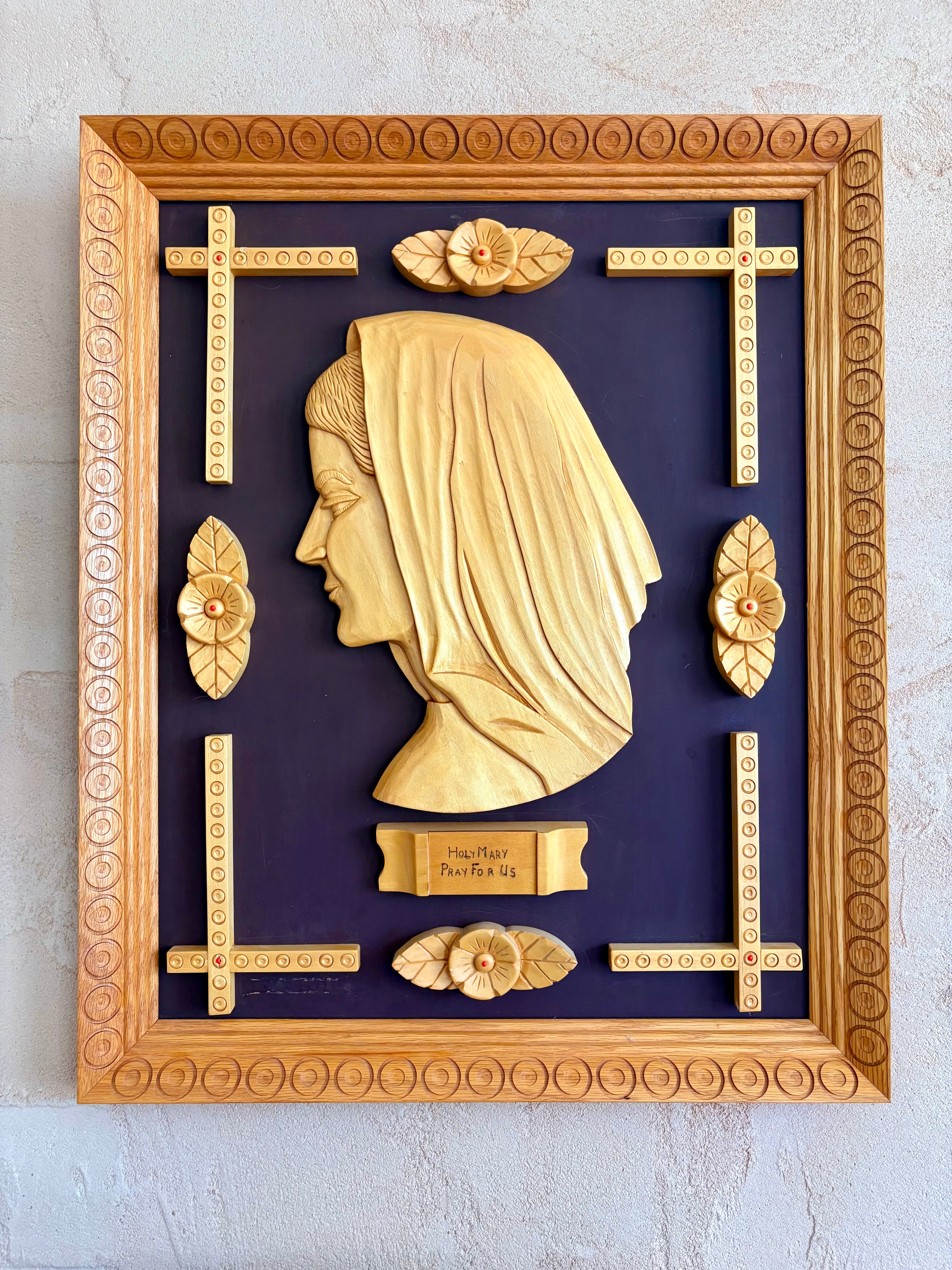 Folk Art Holy Mary Wood Carving