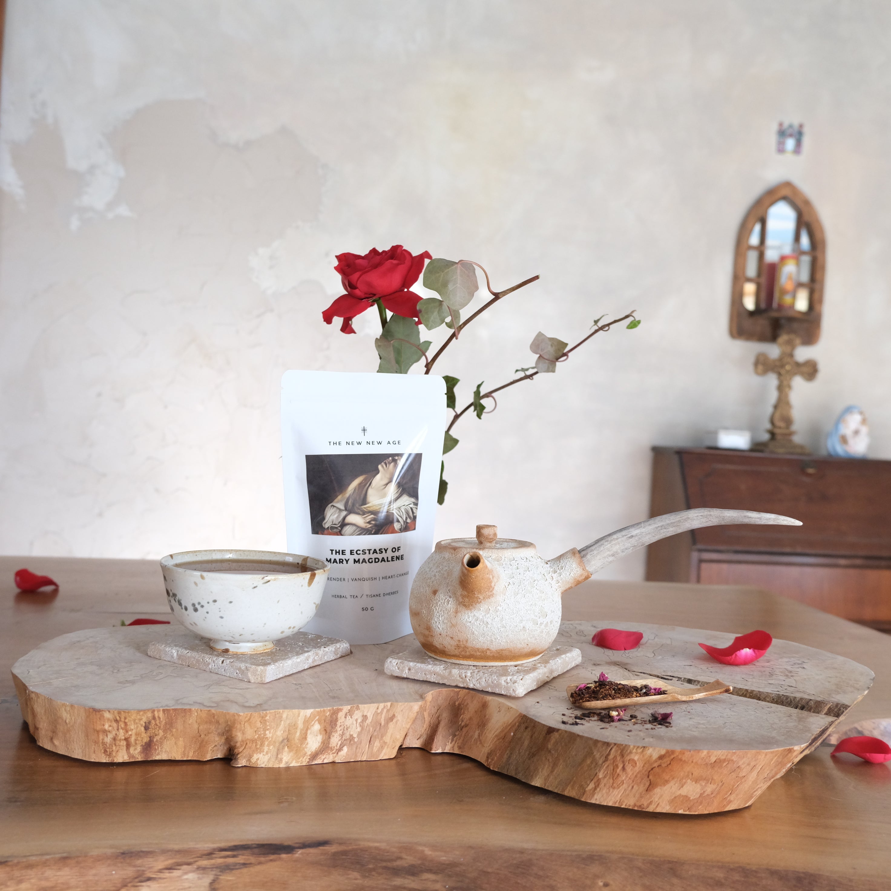 The Ecstasy of Mary Magdalene herbal tea from The New New Age Herb farm. 