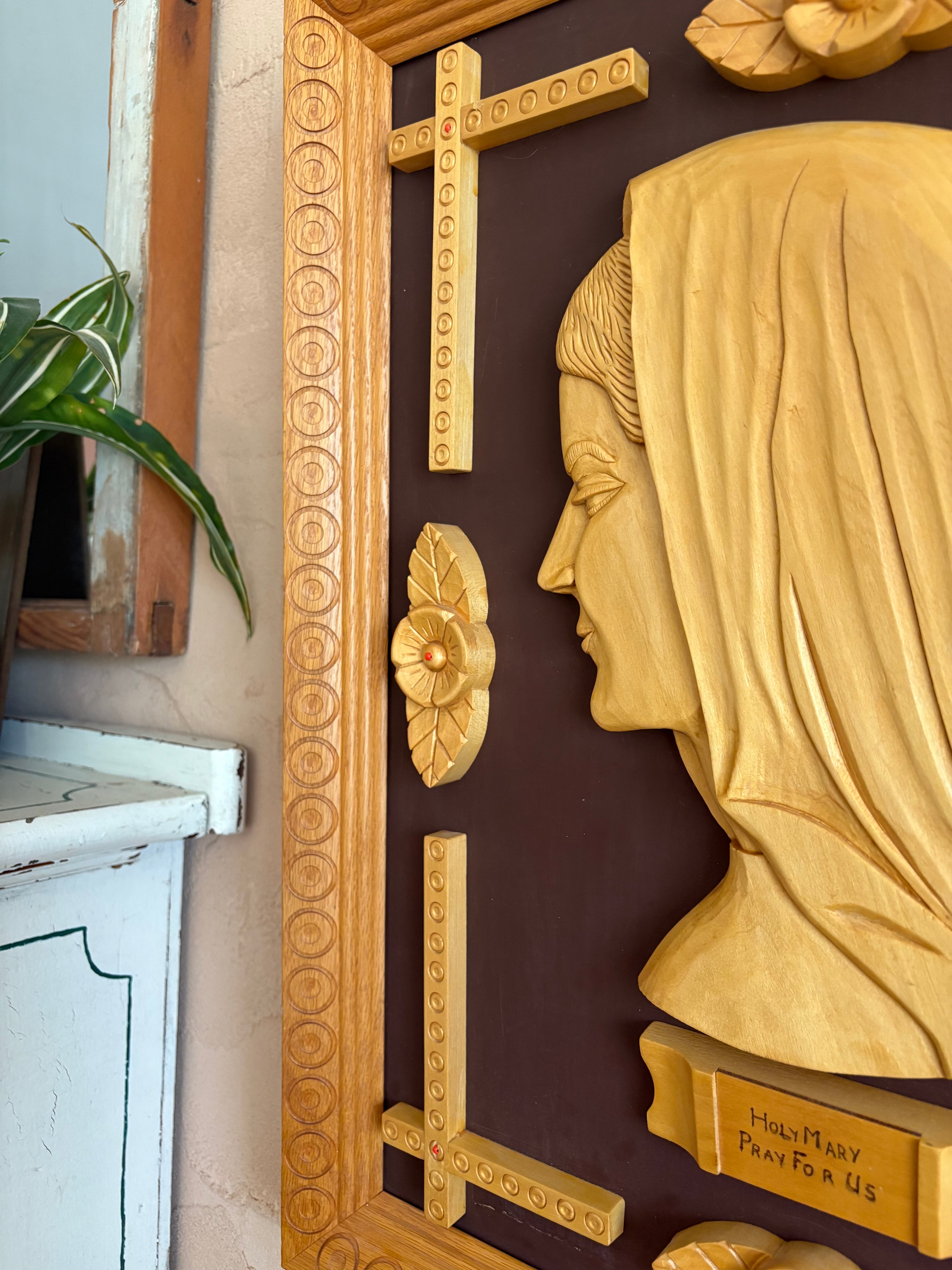 Folk Art Holy Mary Wood Carving