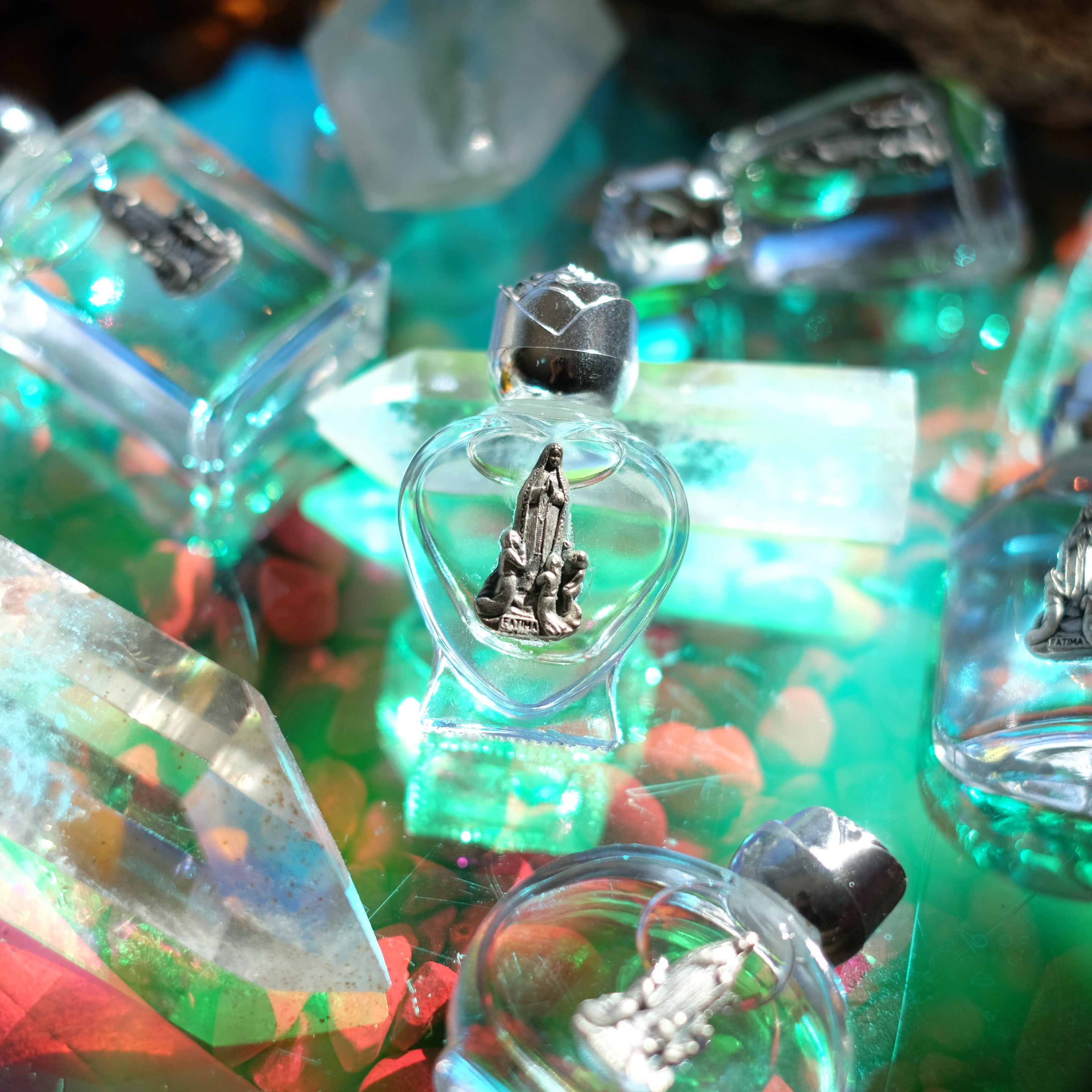 Glass bottle with Holy Water from the Sanctuary of Fatima, Portugal.